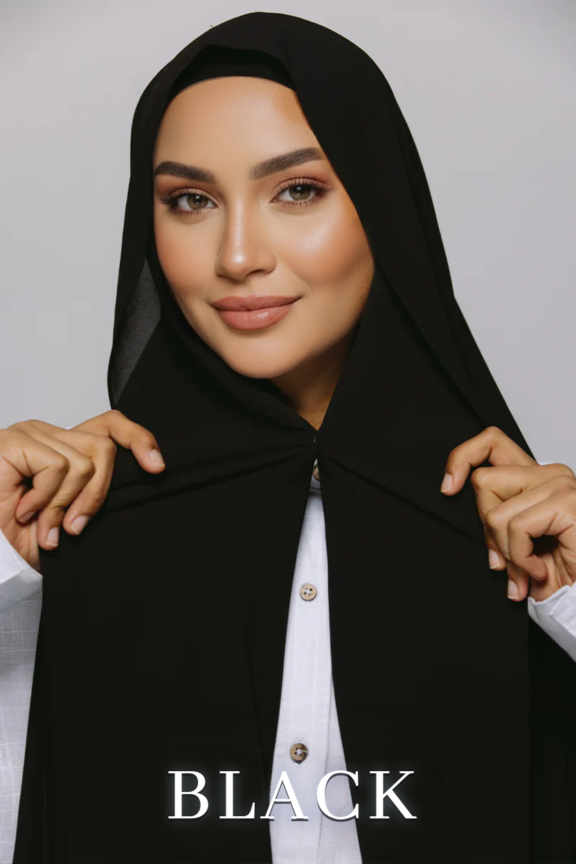 black premium chiffon hijab with build in magnets matching undercap