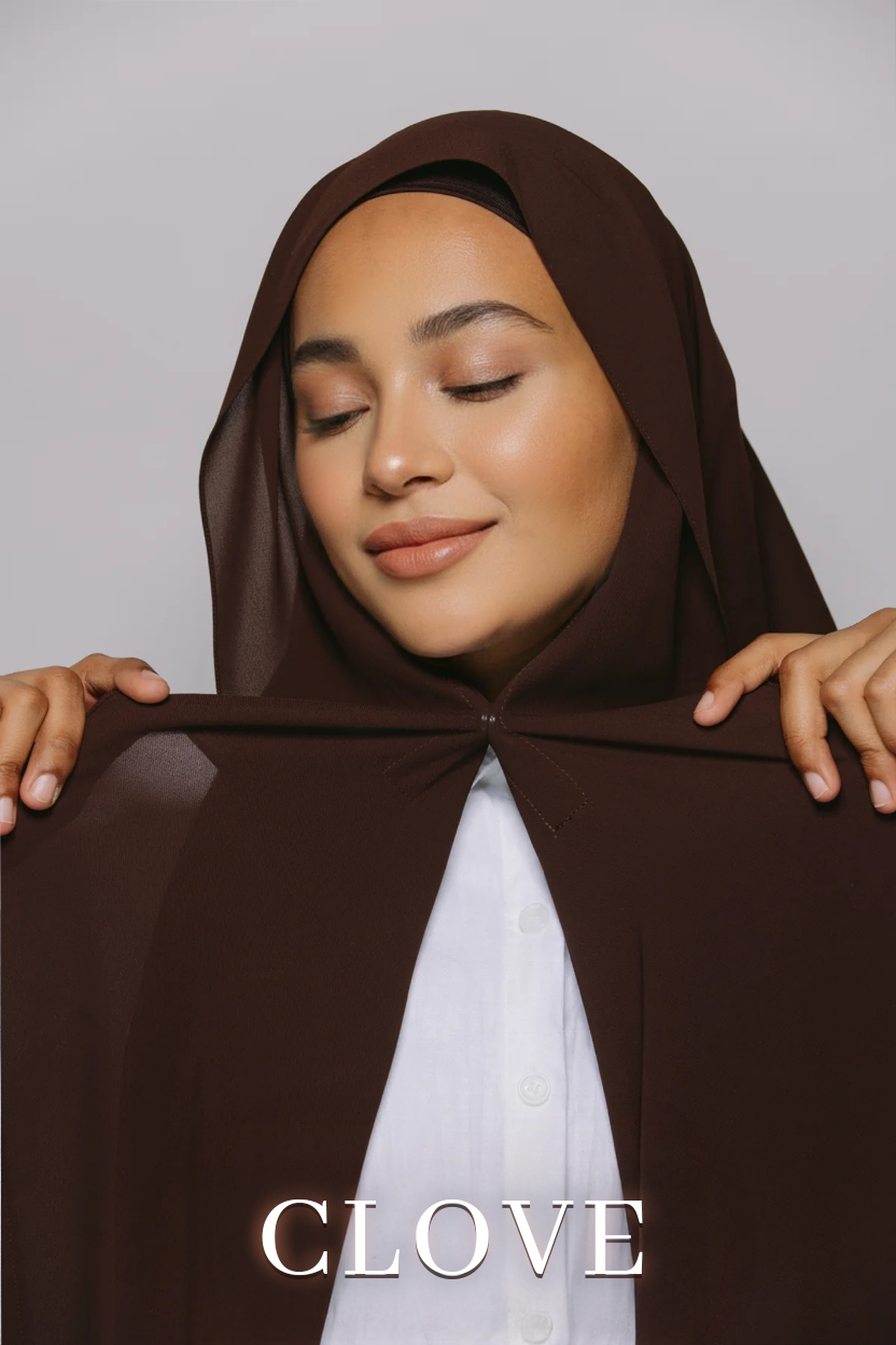 brown hijab build-in magnets chiffon
