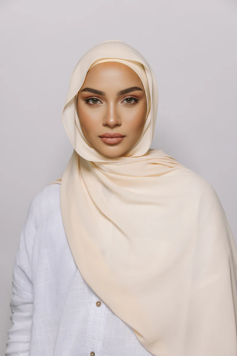 Instant Chiffon Hijab Shell Beige Premium Chiffon Hijab Front View