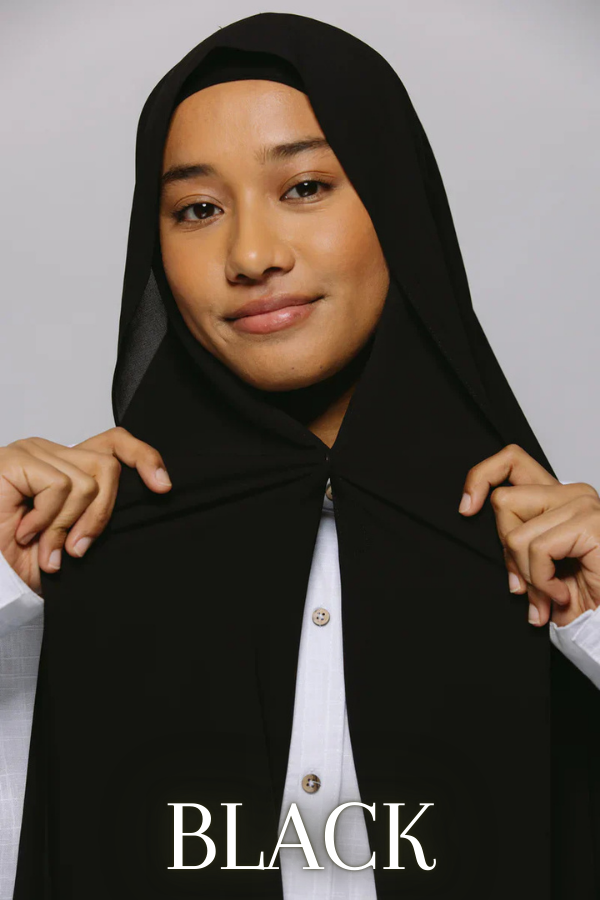 black premium chiffon hijab with build in magnets matching undercap