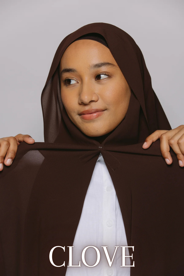brown hijab build-in magnets chiffon
