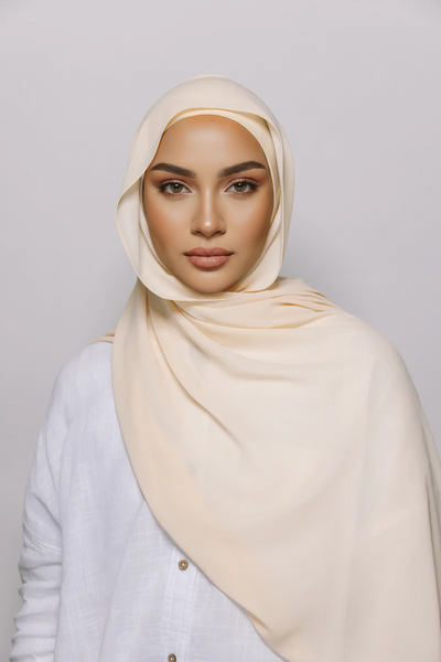 Instant Chiffon Hijab Shell Beige Premium Chiffon Hijab Front View 