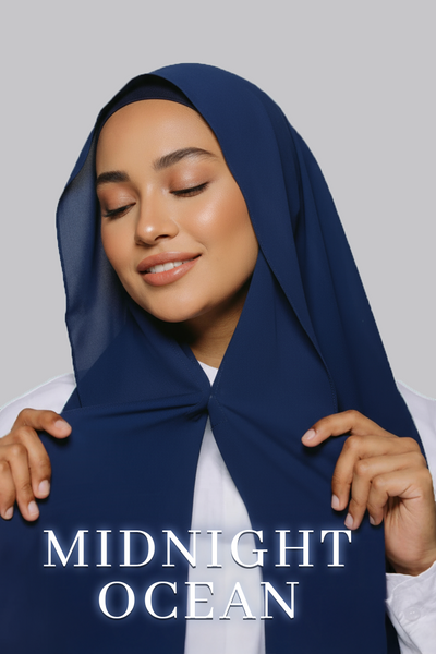 navy blue hijab chiffon premium build in magnets