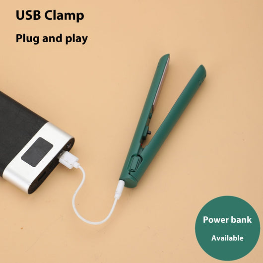 Pine NurAmira™ Hijab Straightener connected to power bank on soft beige background