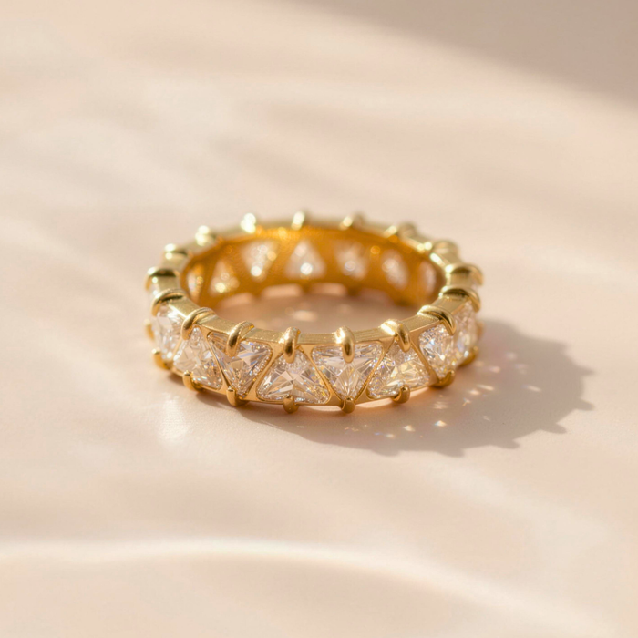 Soraya crystal ring in ivory on minimal background with warm reflections