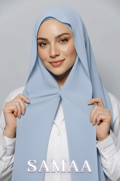 blue lightweight chiffon instant hijab premium quality 