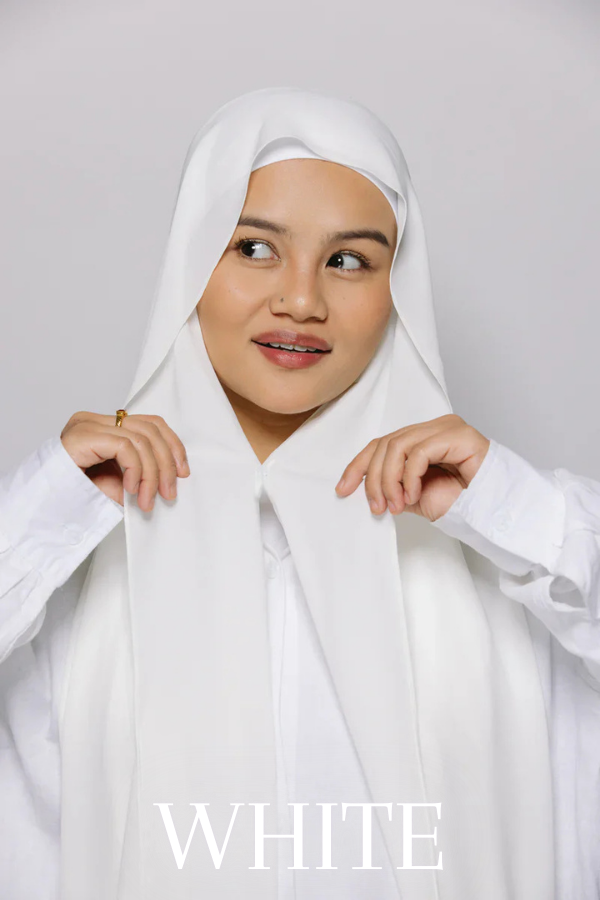 Premium Instant chiffon hijab with build in magnets matching undercap white