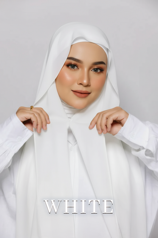 Premium Instant chiffon hijab with build in magnets matching undercap white