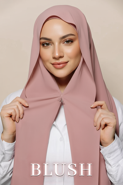 Instant chiffon hijab in pink worn with undercap