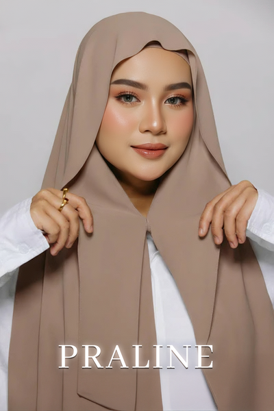 Instant chiffon hijab in light brown worn with undercap