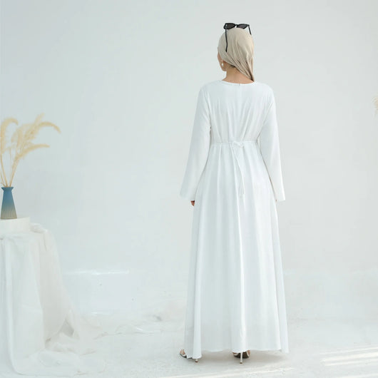 Linen abaya in white back view